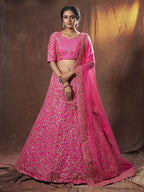 Myra Pink Embroidered Art Silk Lehenga | Grocsy