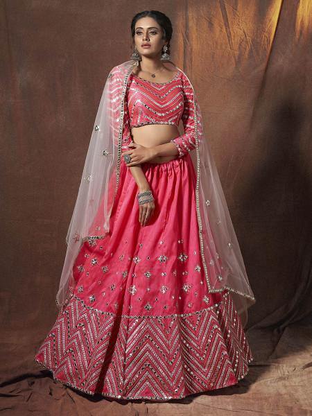 Myra Rama Embroidered Soft Net Lehenga | Grocsy