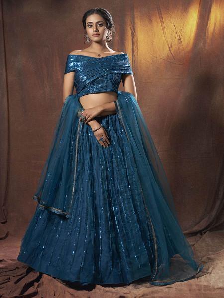 Myra Navy Blue Soft Net Lehenga | Grocsy