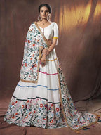 Myra White Embroidered Georgette Lehenga | Grocsy