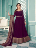 Myra Wine Embroidered Real Georgette Anarkali Suit | Grocsy