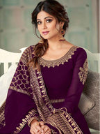 Myra Wine Embroidered Real Georgette Anarkali Suit | Grocsy