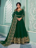 Myra Green Embroidered Real Georgette Anarkali Suit | Grocsy