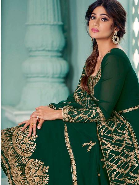 Myra Green Embroidered Real Georgette Anarkali Suit | Grocsy