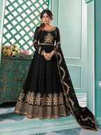 Myra Black Embroidered Real Georgette Anarkali Suit | Grocsy