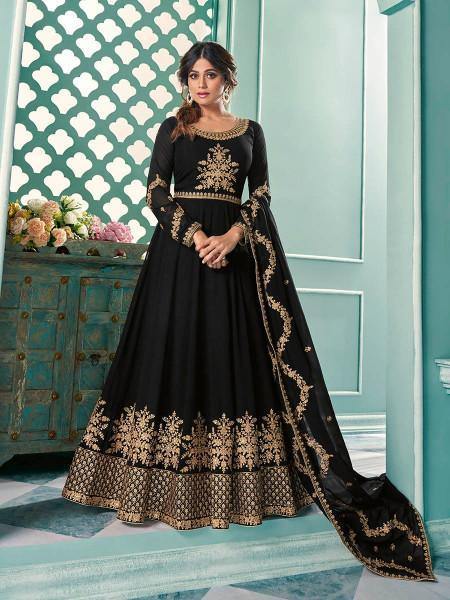 Myra Black Embroidered Real Georgette Anarkali Suit | Grocsy