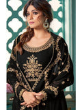 Myra Black Embroidered Real Georgette Anarkali Suit | Grocsy