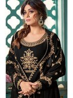 Myra Black Embroidered Real Georgette Anarkali Suit | Grocsy