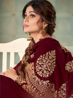 Myra Maroon Embroidered Real Georgette Anarkali Suit | Grocsy