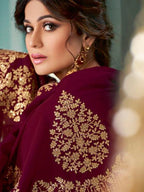 Myra Maroon Embroidered Real Georgette Anarkali Suit | Grocsy