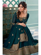 Myra Teal Embroidered Real Georgette Anarkali Suit | Grocsy