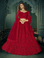 Myra Beautiful Red Heavy Embroidered Net Bridal Lehenga | Grocsy