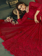 Myra Beautiful Red Heavy Embroidered Net Bridal Lehenga | Grocsy