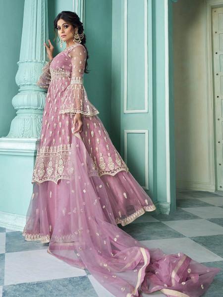 Myra Dusty Pink Heavy Embroidered Designer Gharara Suit | Grocsy