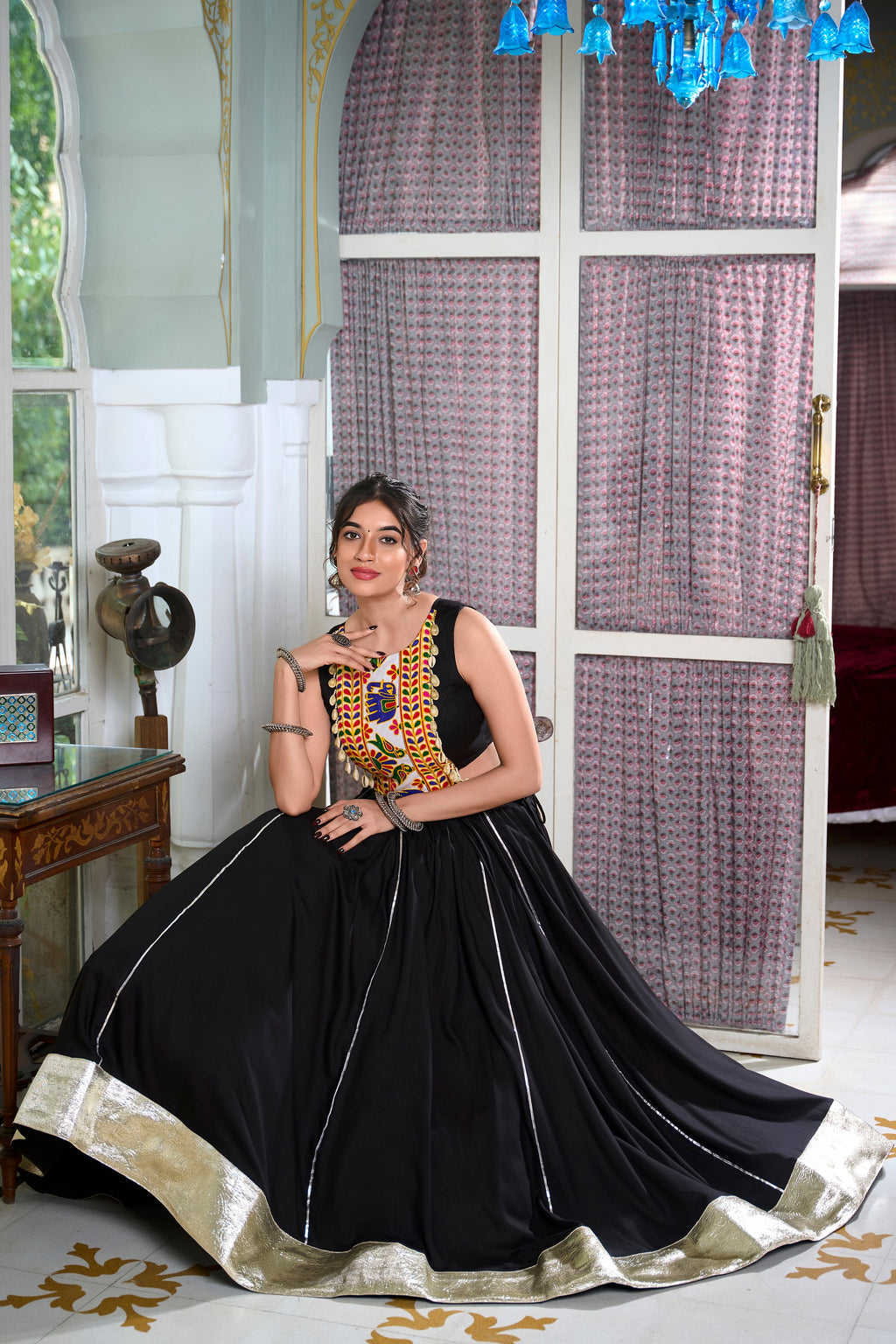 Lorenvalley Black Rayon Plain And Lace Border With Gotta Patti Touch Up Lehenga Choli | Grocsy