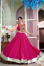 Lorenvalley Pink Rayon Plain And Lace Border With Gotta Patti Touch Up Lehenga Choli | Grocsy