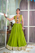 Lorenvalley Parotgreen Rayon Plain And Lace Border With Gotta Patti Touch Up Lehenga Choli | Grocsy