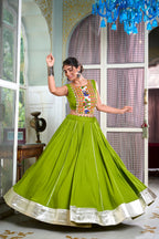 Lorenvalley Parotgreen Rayon Plain And Lace Border With Gotta Patti Touch Up Lehenga Choli | Grocsy