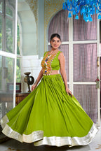 Lorenvalley Parotgreen Rayon Plain And Lace Border With Gotta Patti Touch Up Lehenga Choli | Grocsy