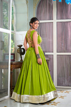 Lorenvalley Parotgreen Rayon Plain And Lace Border With Gotta Patti Touch Up Lehenga Choli | Grocsy