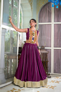 Lorenvalley Wine Rayon Plain And Lace Border With Gotta Patti Touch Up Lehenga Choli | Grocsy