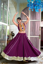 Lorenvalley Wine Rayon Plain And Lace Border With Gotta Patti Touch Up Lehenga Choli | Grocsy