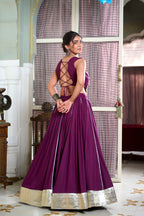 Lorenvalley Wine Rayon Plain And Lace Border With Gotta Patti Touch Up Lehenga Choli | Grocsy