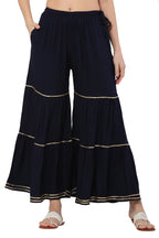 PAVONINE Navy Blue Color 3-Panels Golden Gota Flared Sharara For Women | Grocsy