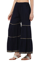 PAVONINE Navy Blue Color 3-Panels Golden Gota Flared Sharara For Women | Grocsy