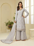 Myra Grey Georgette Embroidered Palazzo Suit | Grocsy