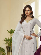 Myra Grey Georgette Embroidered Palazzo Suit | Grocsy