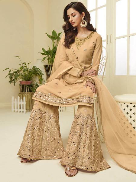 Myra Musturd Yellow Georgette Embroidered Palazzo Sui | Grocsy