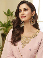 Myra Pink Georgette Embroidered Palazzo Suit | Grocsy
