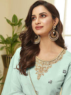 Myra Aqua Blue Georgette Embroidered Palazzo Suit | Grocsy