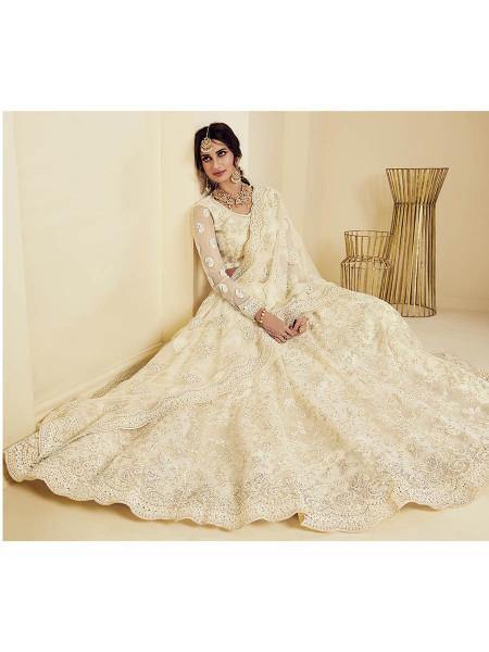 Myra Fashion Off White Heavy Embroidered Net Bridal Lehenga | Grocsy