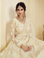 Myra Fashion Off White Heavy Embroidered Net Bridal Lehenga | Grocsy