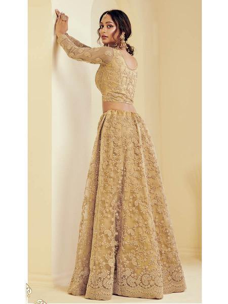 Myra Beautiful Fashion Golden Heavy Embroidered Net Bridal Lehenga | Grocsy