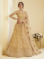 Myra Beautiful Golden Heavy Embroidered Net Bridal Lehenga | Grocsy