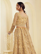 Myra Beautiful Golden Heavy Embroidered Net Bridal Lehenga | Grocsy