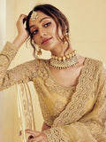 Myra Beautiful Golden Heavy Embroidered Net Bridal Lehenga | Grocsy