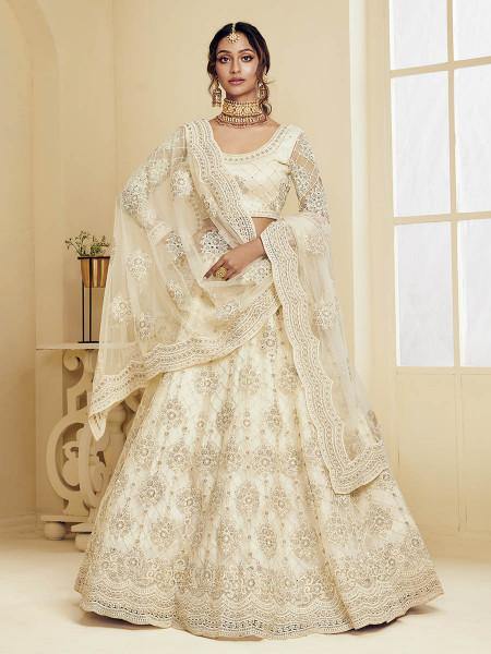 Myra Off White Heavy Embroidered Net Bridal Lehenga | Grocsy