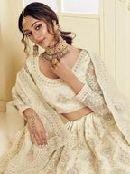 Myra Off White Heavy Embroidered Net Bridal Lehenga | Grocsy