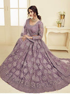 Myra Violet Heavy Embroidered Net Bridal Lehenga | Grocsy