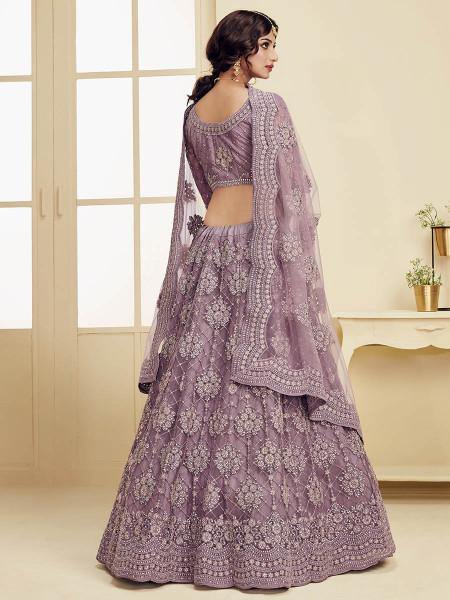 Myra Violet Heavy Embroidered Net Bridal Lehenga | Grocsy