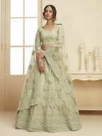 Myra Mint Green Heavy Embroidered Net bridal Lehenga | Grocsy