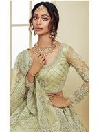 Myra Mint Green Heavy Embroidered Net Bridal Lehenga | Grocsy