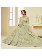 Myra Mint Green Heavy Embroidered Net bridal Lehenga | Grocsy