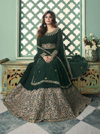 Myra Green and Gold Georgette Embroidered Anarkali Suit | Grocsy