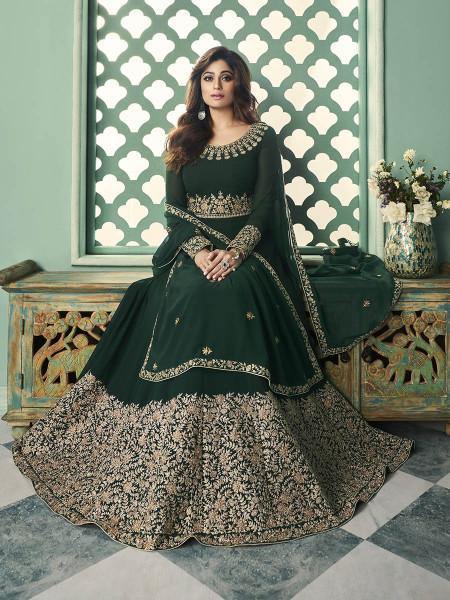 Myra Green and Gold Georgette Embroidered Anarkali Suit | Grocsy
