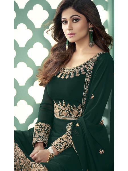 Myra Green and Gold Georgette Embroidered Anarkali Suit | Grocsy
